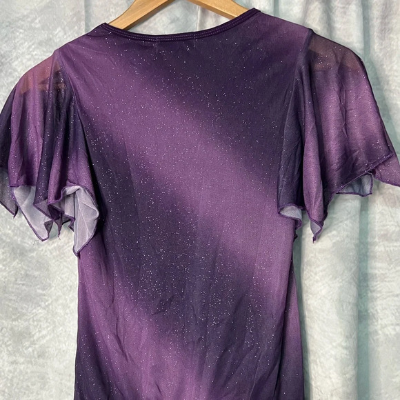 Candie’s Girl Purple Ombre Glitter Flutter Sleeve Top with Bow at the Waist -MED - Picture 9 of 9